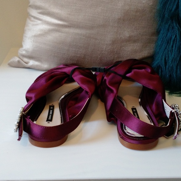 BRAND NEW ZARA SATIN SANDALS EMBELLISHED BUCKLE 37 - Picture 5 of 7